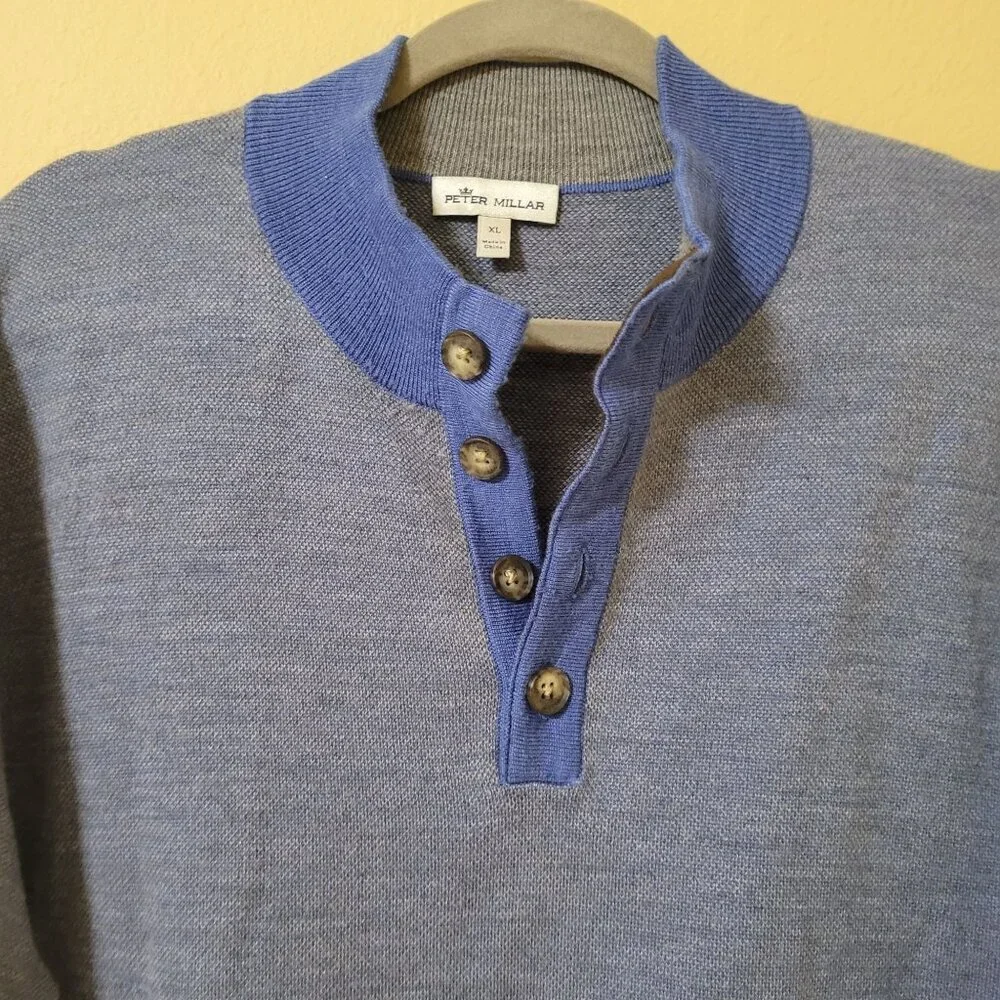 Peter Millar XL Blue Italian Merino Wool Mens Sweater Preppy Office Career‎